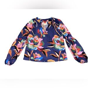Farm Rio Puff sleeves Floral Spring Colorful Cotton top size XS